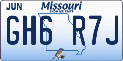 MO license plate GH6R7J