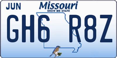 MO license plate GH6R8Z