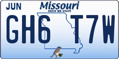 MO license plate GH6T7W