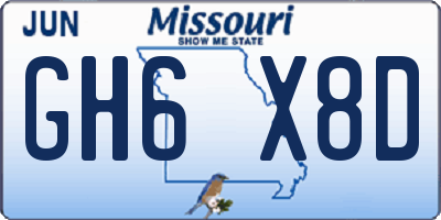 MO license plate GH6X8D