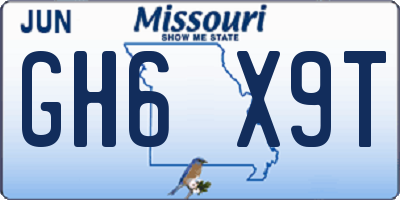 MO license plate GH6X9T