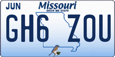 MO license plate GH6Z0U