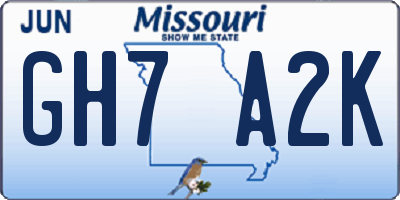 MO license plate GH7A2K
