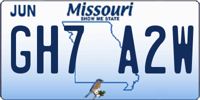 MO license plate GH7A2W