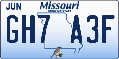 MO license plate GH7A3F