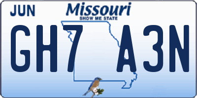 MO license plate GH7A3N