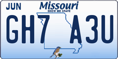 MO license plate GH7A3U