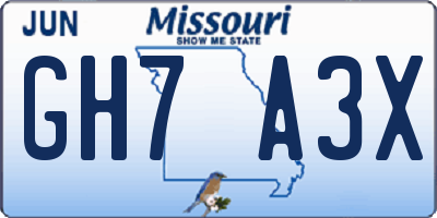 MO license plate GH7A3X