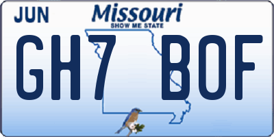 MO license plate GH7B0F