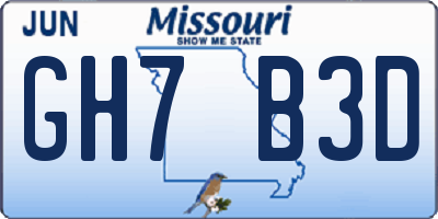 MO license plate GH7B3D