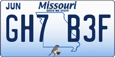 MO license plate GH7B3F