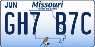 MO license plate GH7B7C