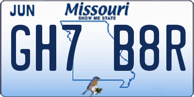 MO license plate GH7B8R