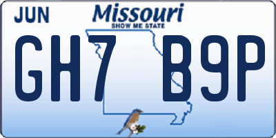 MO license plate GH7B9P