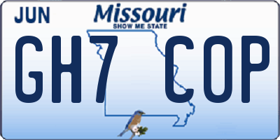 MO license plate GH7C0P