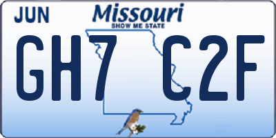 MO license plate GH7C2F