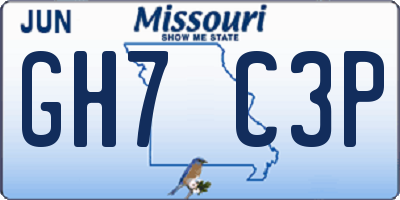 MO license plate GH7C3P