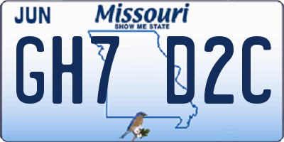 MO license plate GH7D2C