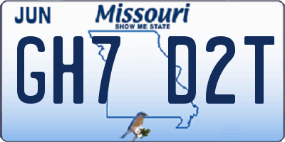 MO license plate GH7D2T