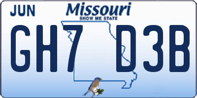 MO license plate GH7D3B