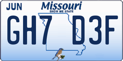 MO license plate GH7D3F