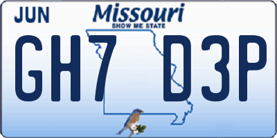 MO license plate GH7D3P