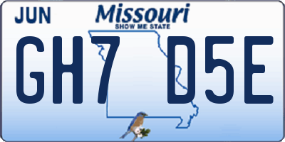MO license plate GH7D5E