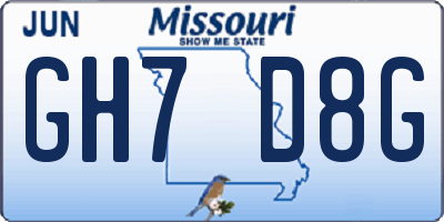 MO license plate GH7D8G