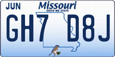 MO license plate GH7D8J