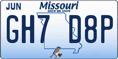 MO license plate GH7D8P