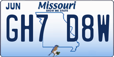 MO license plate GH7D8W
