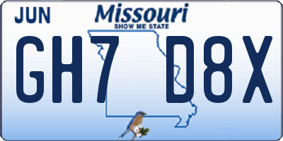 MO license plate GH7D8X