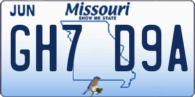 MO license plate GH7D9A