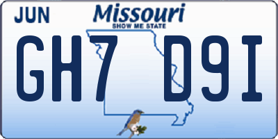 MO license plate GH7D9I