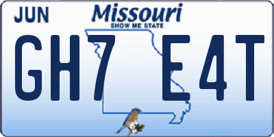 MO license plate GH7E4T