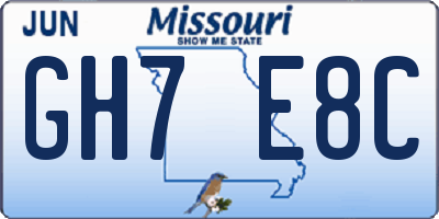 MO license plate GH7E8C
