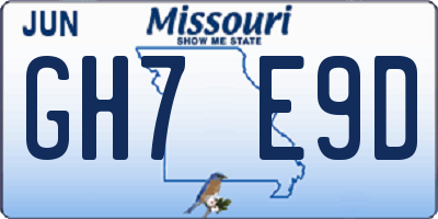 MO license plate GH7E9D