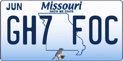 MO license plate GH7F0C