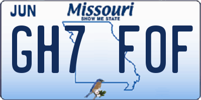 MO license plate GH7F0F