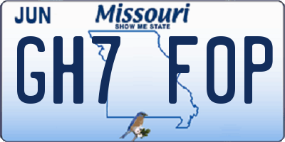 MO license plate GH7F0P