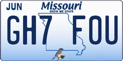 MO license plate GH7F0U