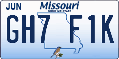 MO license plate GH7F1K