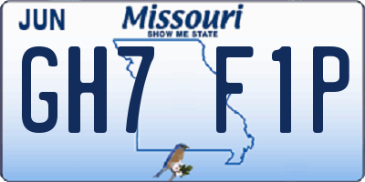 MO license plate GH7F1P
