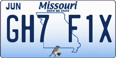 MO license plate GH7F1X