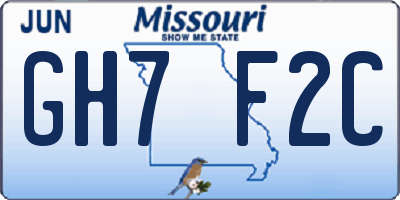 MO license plate GH7F2C
