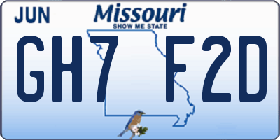 MO license plate GH7F2D