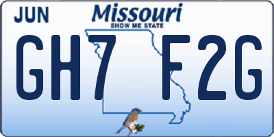 MO license plate GH7F2G