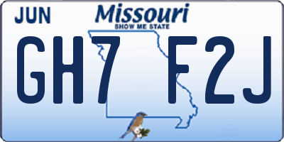 MO license plate GH7F2J
