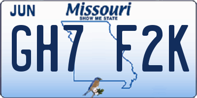 MO license plate GH7F2K