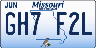 MO license plate GH7F2L